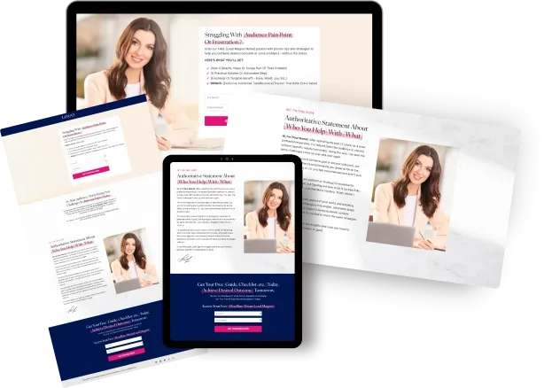 Lead Magnet Opt-In Funnel shown across desktop, tablet, and phone mockups