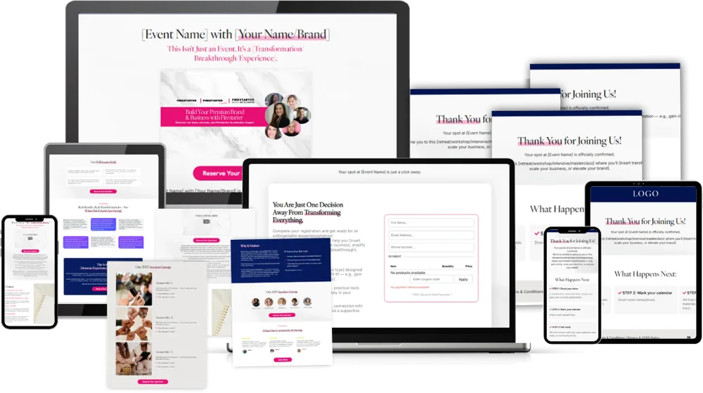 Live Event Funnel shown across desktop, tablet, and phone mockups
