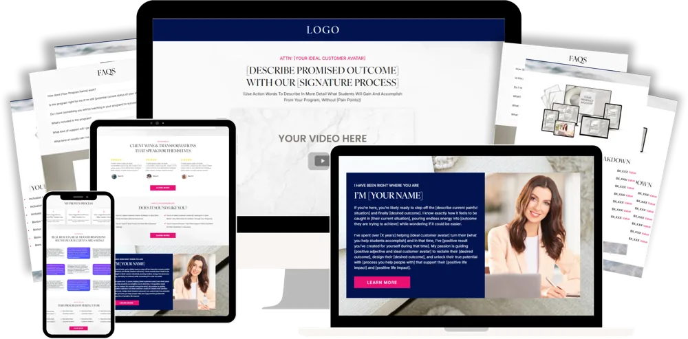 Mini Sales Funnel shown across desktop, tablet, and phone mockups